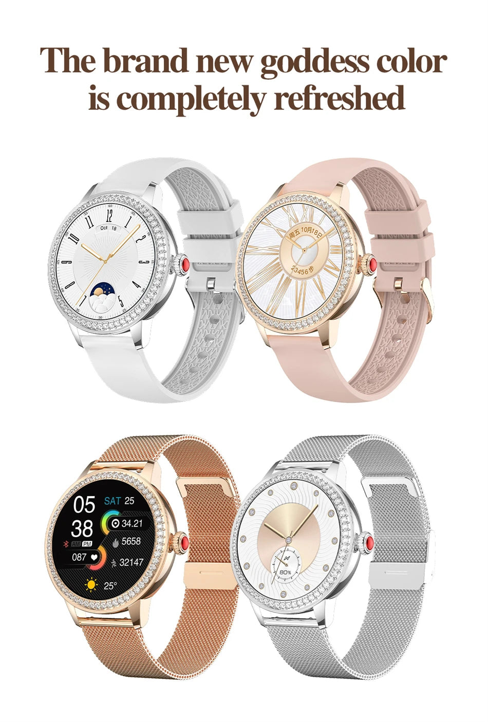 2024 New Diamond Smart Watch For Women Gift Full Touch Screen Lady Sport Fitness Calorie Bluetooth Smartwatch For Android IOS