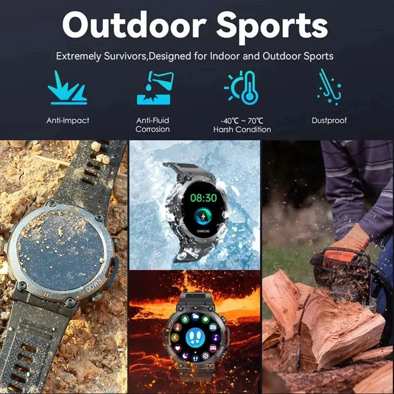 2024 Rugged Military Smart Watch for Men AMOLED 100+Sports Watches BT Call Waterproof  Original Smartwatch men