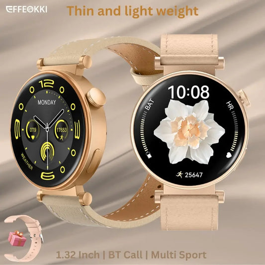 EFFEOKKI 2024 Fashion Female Heart Rate Smart Watch for woman Amoled Female Health BT Call Waterproof Mini Smartwatch