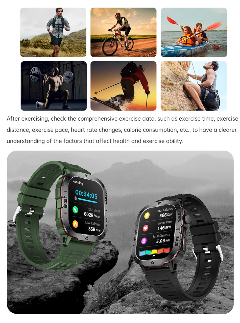 2024 New Sturdy Military Smartwatch Men Outdoor Watch 2.01Inch HD Screen AI Voice Bluetooth Call Smart Watch Men For Android IOS