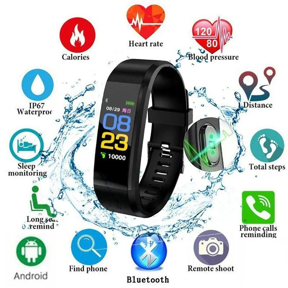 115Plus Health Bracelet Fitness Band Heart Rate Blood Pressure Smart Band Fitness Tracker Smartband Wristband for Men Women Kids