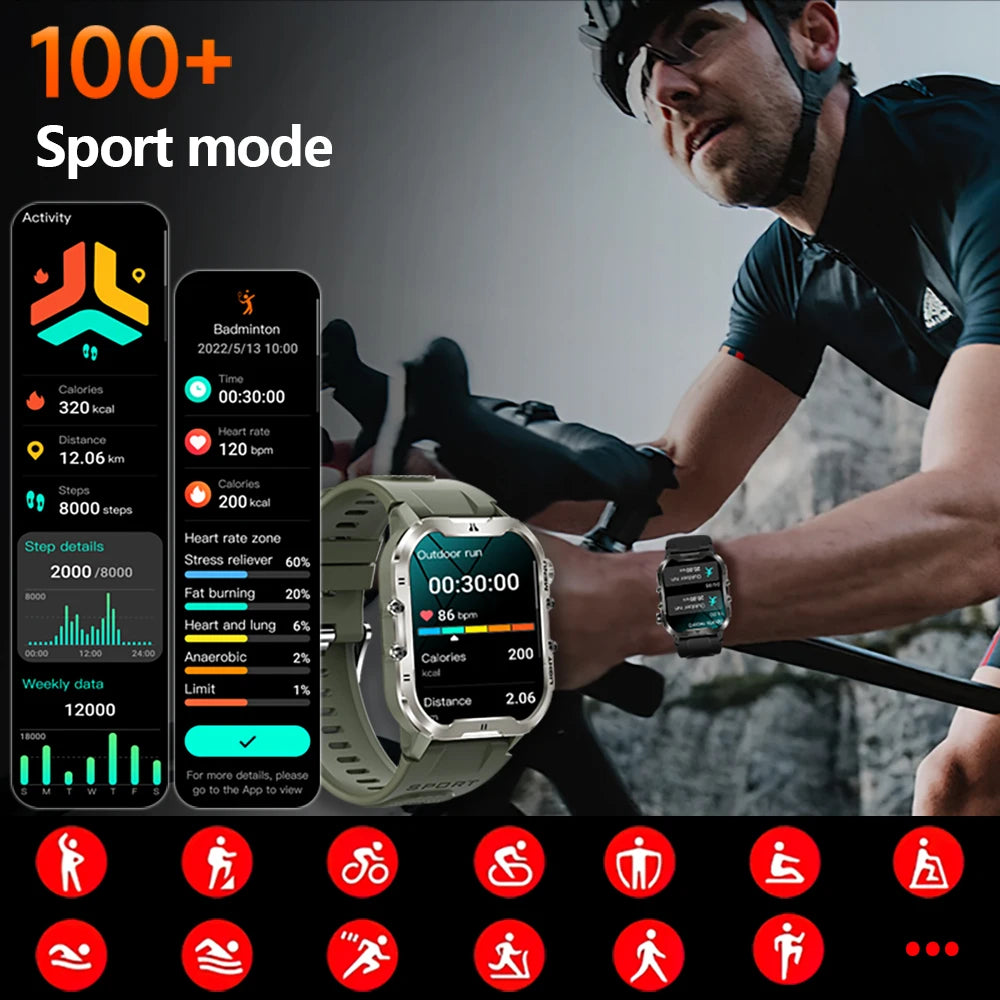 For Huawei Xiaomi Sports Smart Watch Men HD Display Heart Rate Fitness GPSTracker Waterproof LED Flashlight Call Smartwatch 2024