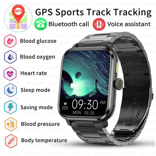 2024 New GPS Tracking Smart Watch Men AMOLED HD Screen Bluetooth Call Clock Heart rate BloodSugar SmartWatch For Android IOS