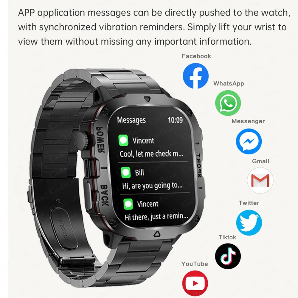 2024 New Rugged Military GPS Smart Watch Men AMOLED HD Screen Heart Rate Bluetooth Call Waterproof Outdoor SmartWatch For Xiaomi