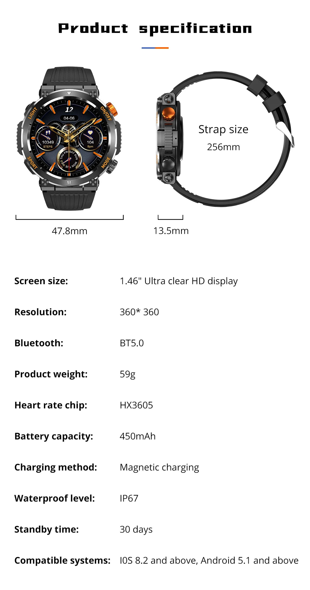 [2024] COLMI V68 1.46'' HD Display Smartwatch 100 Sports Modes Compass Flashlight Men Military Grade Toughness Smart Watch