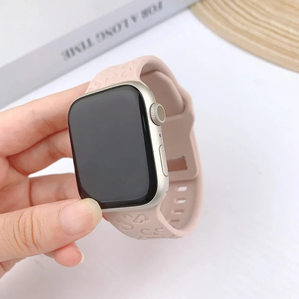 Engraved Silicone Strap for Apple Watch Band Ultra 2 49mm 45mm 44mm 42mm 41mm 38 40mm Bracelet for Iwatch Series 9 8 7 6 SE 5 4