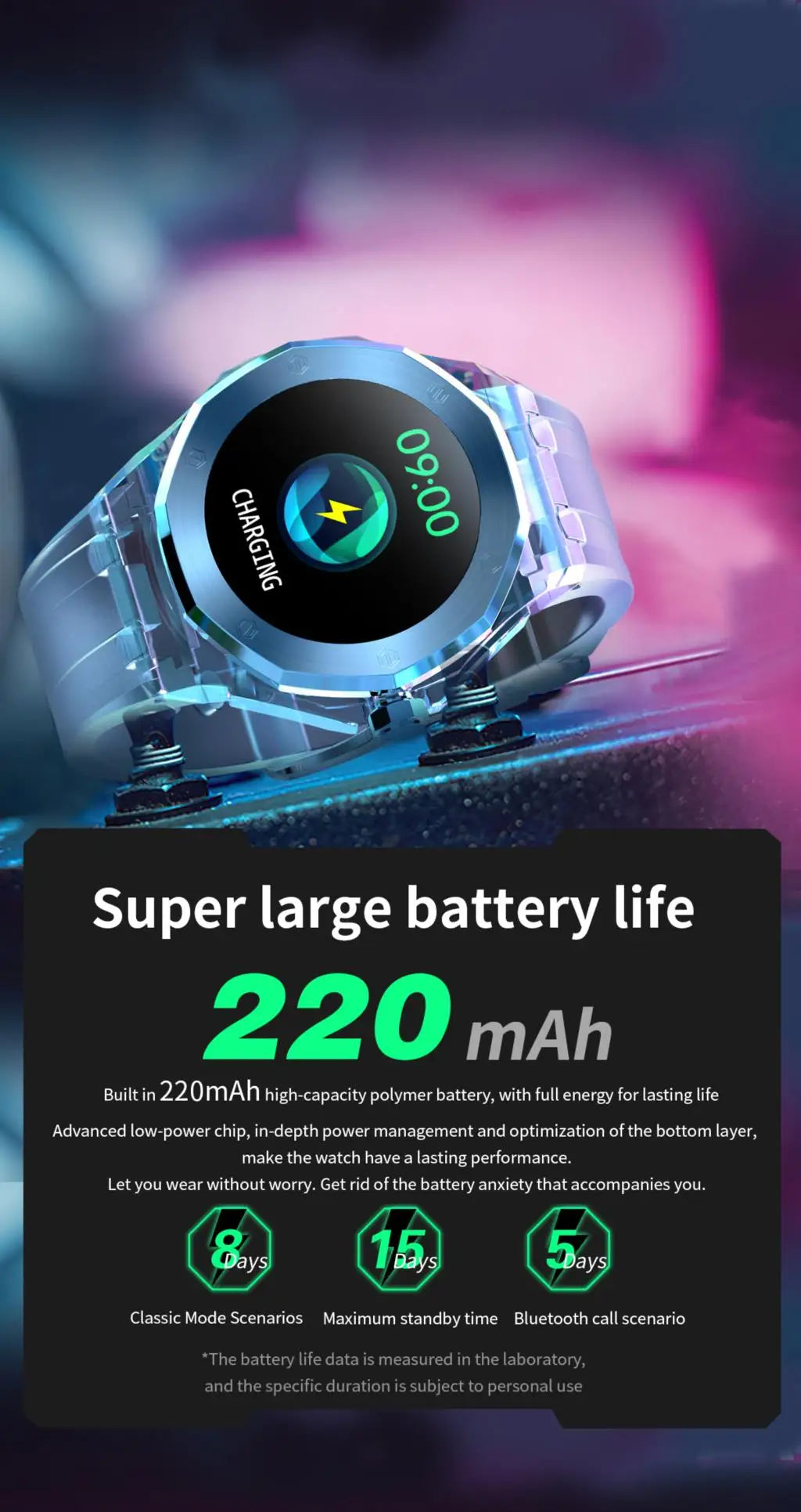 2024 New Smart Watch Men Ice Transparent Case Blue Tooth Call Music Playback Games 3ATM Waterproof Sports Women Smartwatch