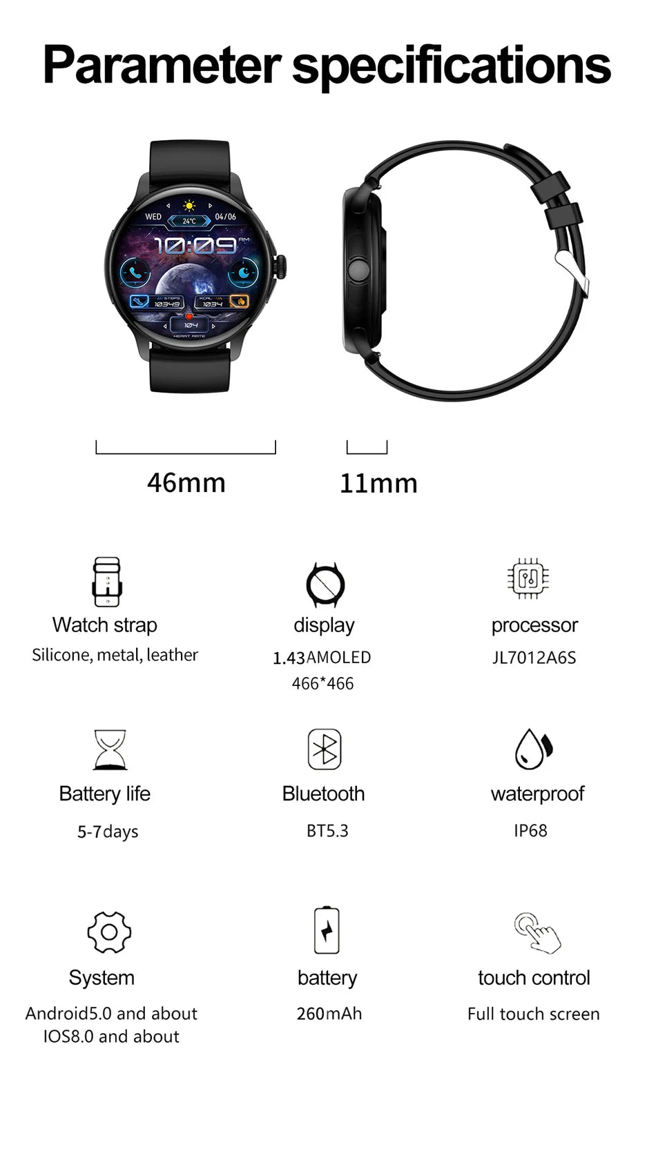 For Xiaomi Huawei 2024 New Smart Watch Men Women Heart Rate Blood Pressure Fitness Tracker Bluetooth Call Smartwatch Man+Box