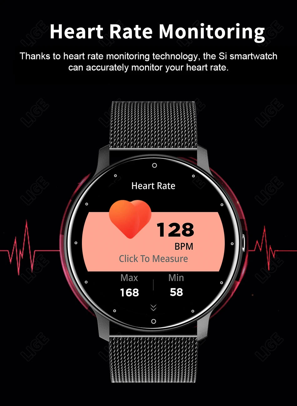 LIGE 2024 New Men Smart Watch Real-time Activity Tracker Heart Rate Monitor Sports Women Smart Watch Men Clock For Android IOS