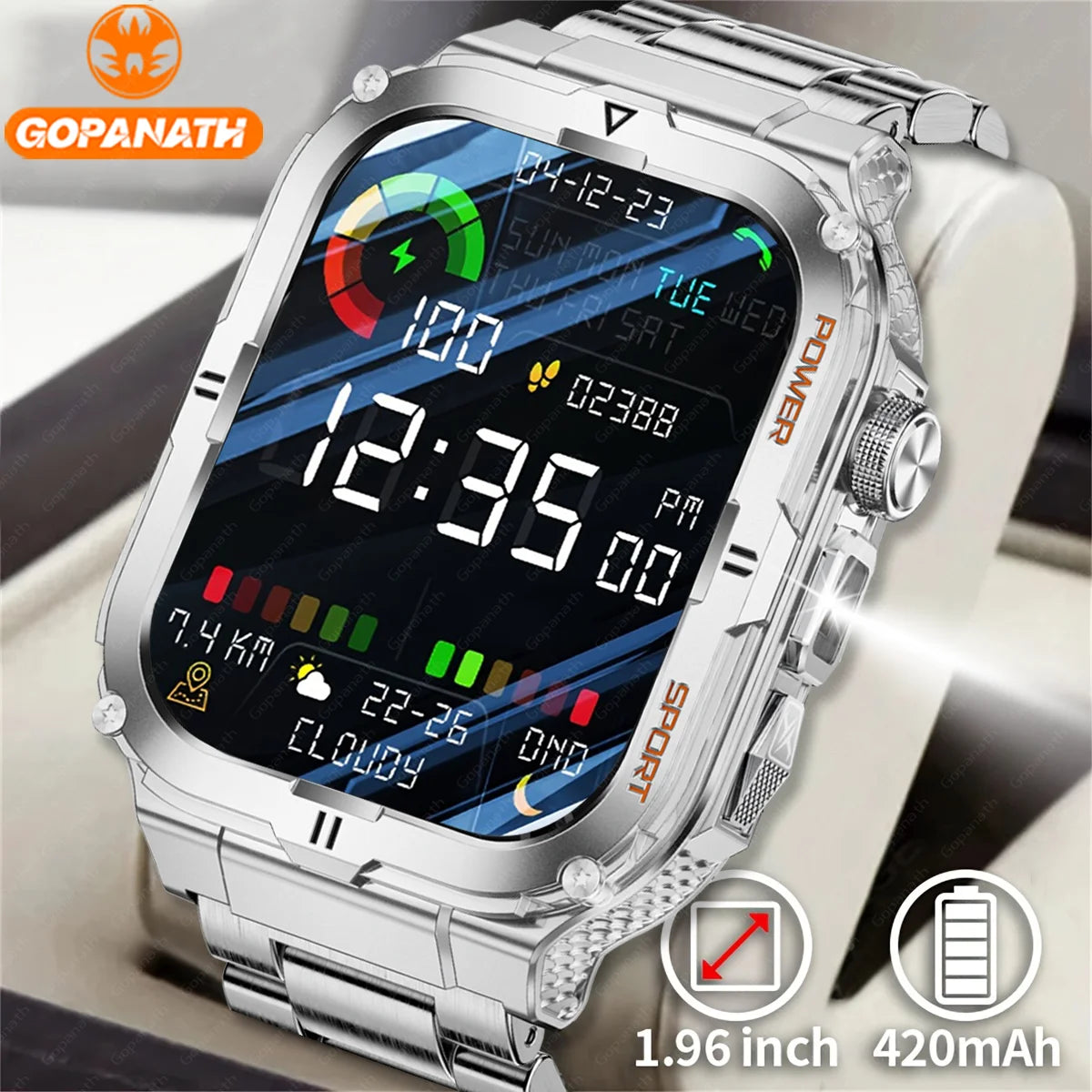 2024 New rugged Military Fitness smartwatch for Men Android IOS IP68 Waterproof Sport Ai Voice Call LED Flashlight Smartwatch