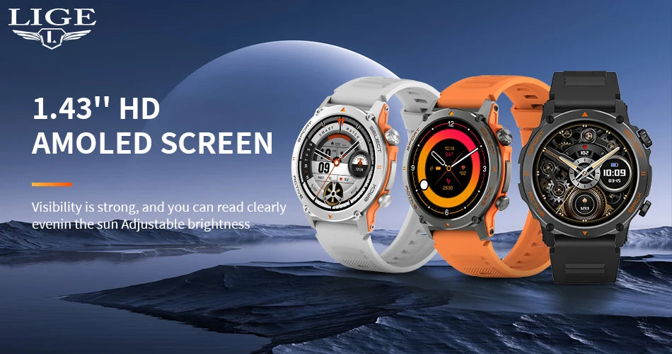 LIGE 2024 New Smart Watch Men NFC Compass Bluetooth Call Outdoor Sport Watch For Xiaomi Huawei AMOLED Display Digital Smartwatch