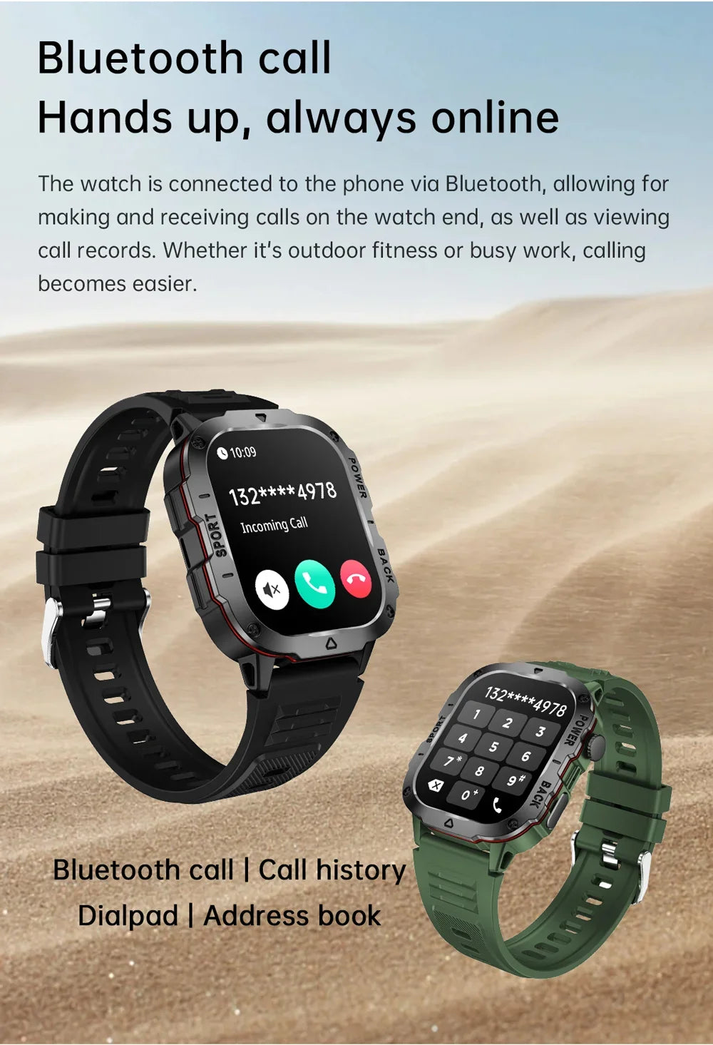 2024 Outdoor Smart Watch Men 2.01" Screen 3ATM Waterproof Watches Bluetooth Call Ai Voice Sport Smartwatch for Android IOS Phone