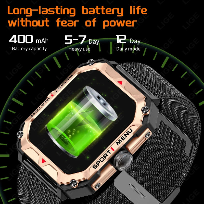 LIGE 2024 Men Smartwatch Outdoor Sport Bluetooth Call Fitness Smart Watch 2.02'' HD Screen Digital Watches for Android,iOS Phone