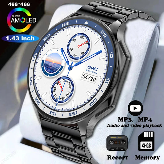 2024 New 3D Dial Smart Watch 4GB Memory Music Video Bluetooth Call Watch Men IP68 Waterproof AMOLED Smartwatch For TWS Earphones