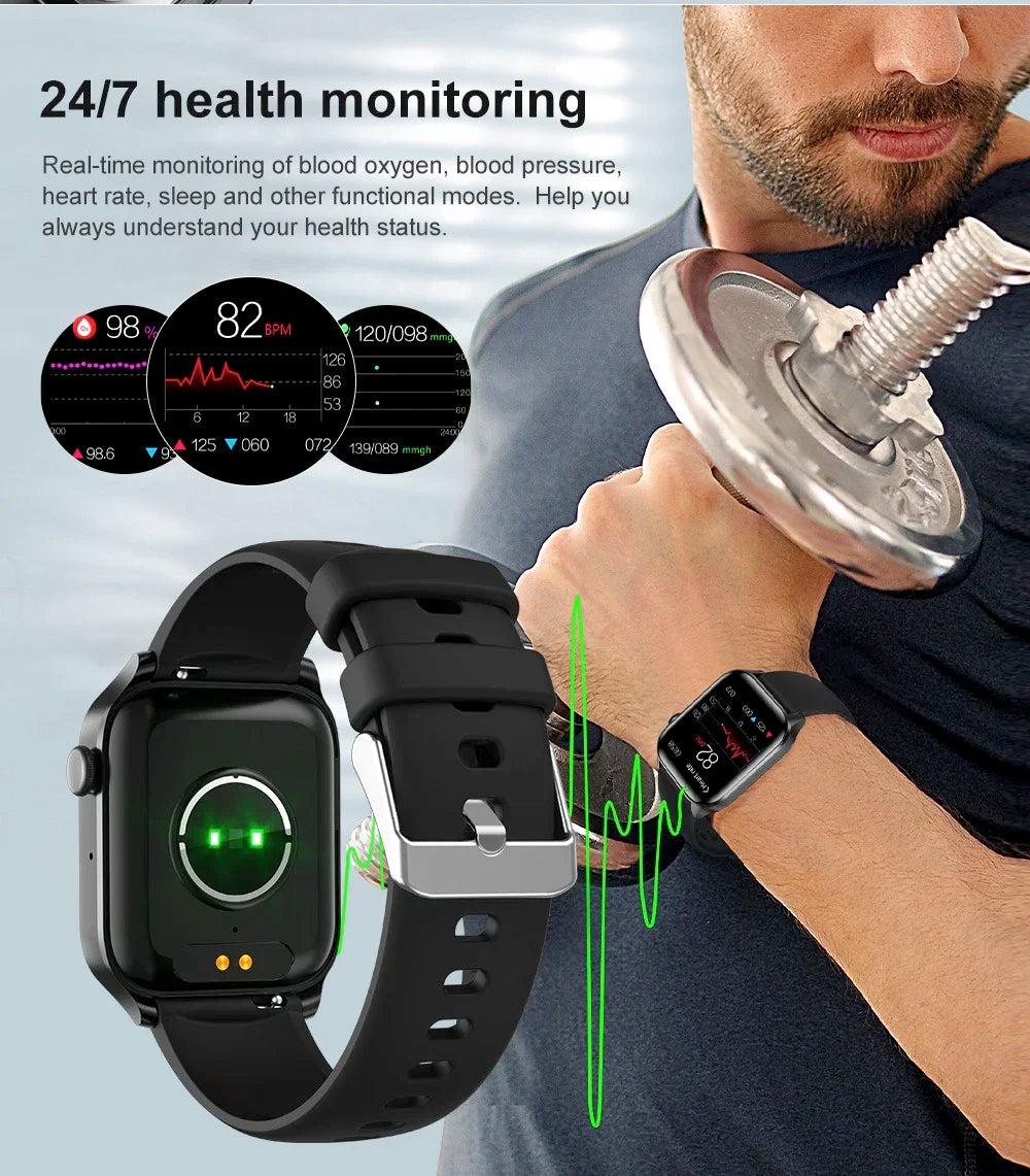 2024 New Men Women BT Call Smart Watch Heart Rate Blood Oxygen Sports Fitness Waterproof Bracelet Music Smartwatch T12pro Band