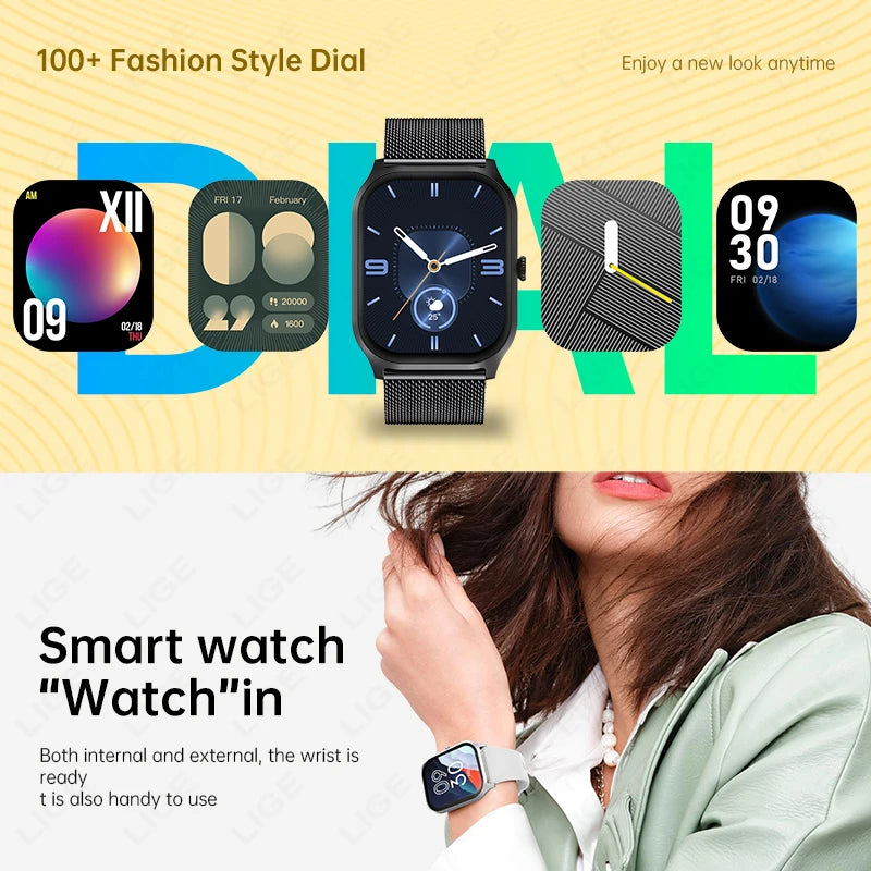 LIGE 2024 Men Women Smart Watch Bluetooth Call Smartwatch Fitness Tracker Sport Wrist Watches 2.01'' HD Screen Smart Bracelet