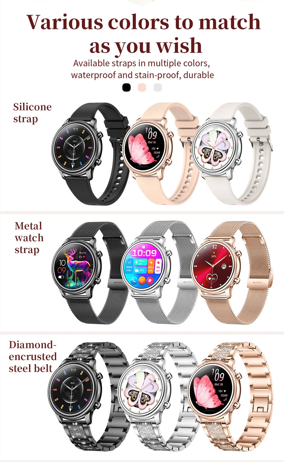 2024 New For Xiaomi 1.27 inch Women Smart Watch Heart Rate Health Custom Dial Ladies Fashion Bracelet Bluetooth Call SmartWatch