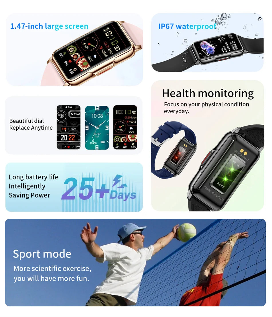 For Android IOS Smart Bracelet Women Smartwatch Men Heart Rate Monitoring Waterproof 20+Sports mode Smart Watch For Ladies +Gift