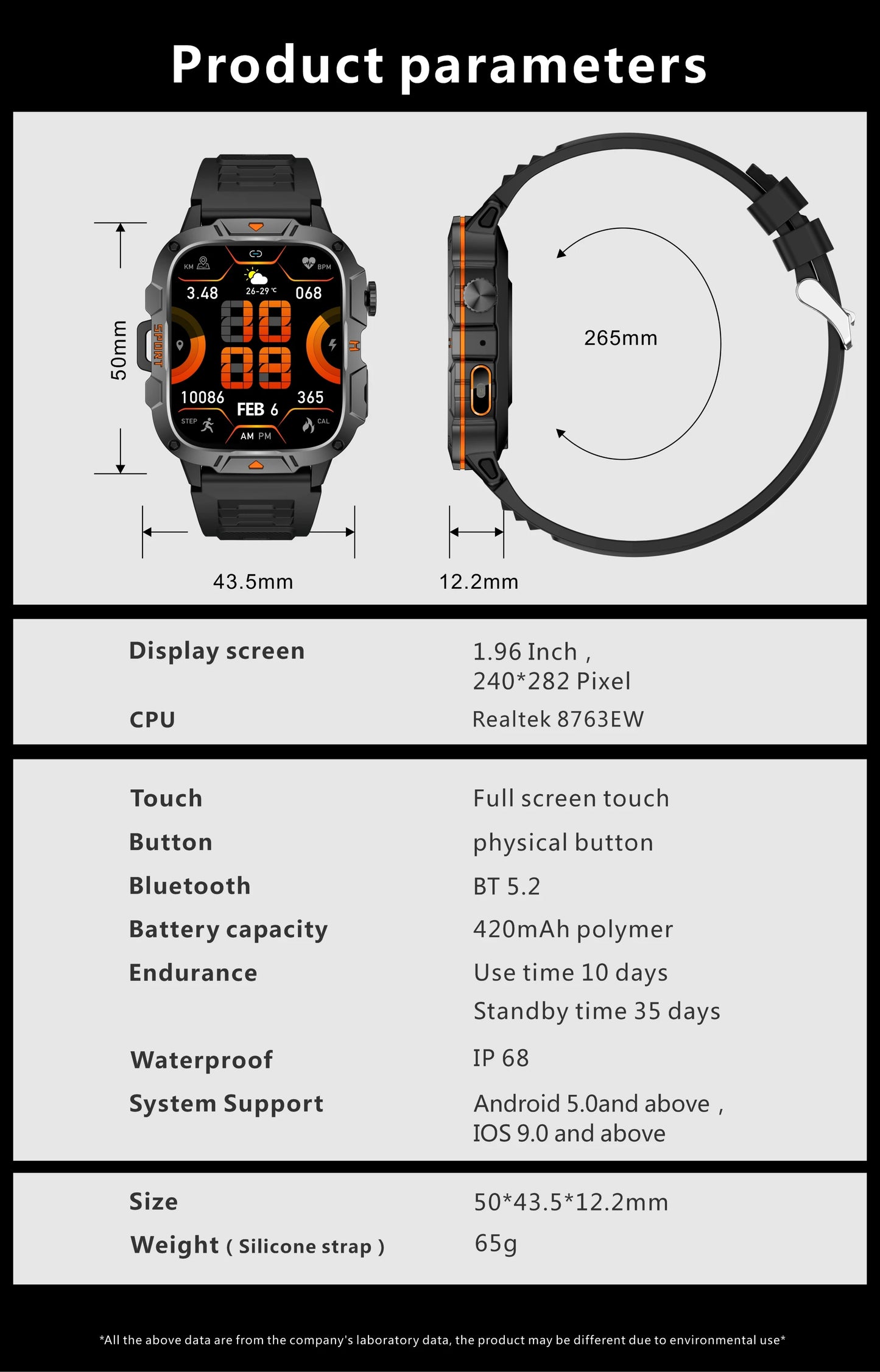 2024 Outdoor Military 3ATM Waterproof Smart Watch Men 420mAh Battery Heart Rate Sports Fitness Watches Bluetooth Call Smartwatch