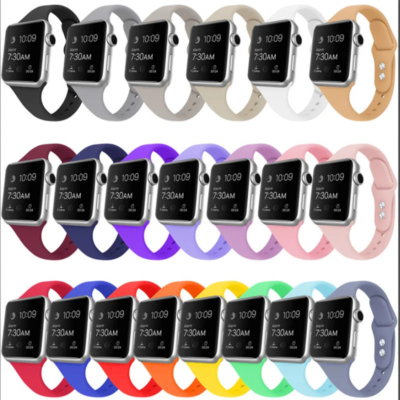 Slim Silicone Strap for Apple Watch Band 44mm 40/42mm 45/41mm 38 44 MM bracelet iWatch series 8 7 6 5 SE 4 3 9 10 ultra 3 2 49mm