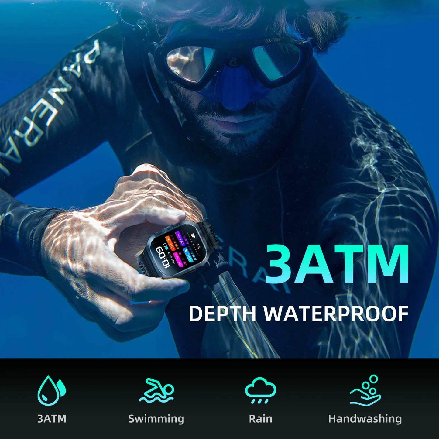 2024 New Smart Watch Men 3ATM Waterproof 2.02" HD Screen With Compass LED Flashlight Health Monitoring Outdoor Sports SmartWatch