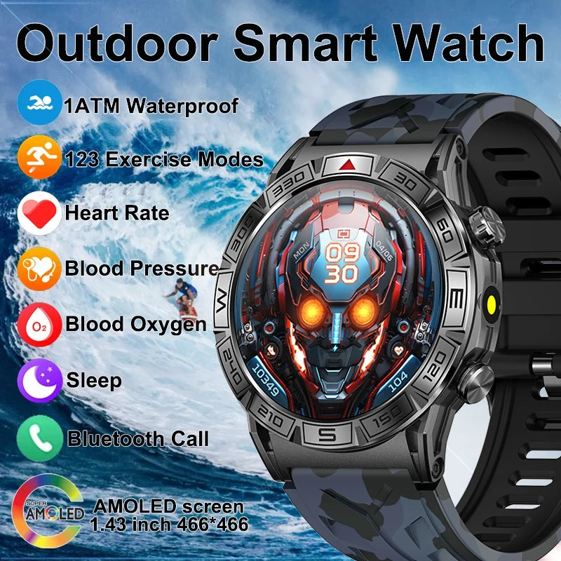 2024 New  Military Smart Watch Men 1ATM Waterproof Sports Watches Bluetooth Call AMOLED Always On Display Smartwatch For Xiaomi