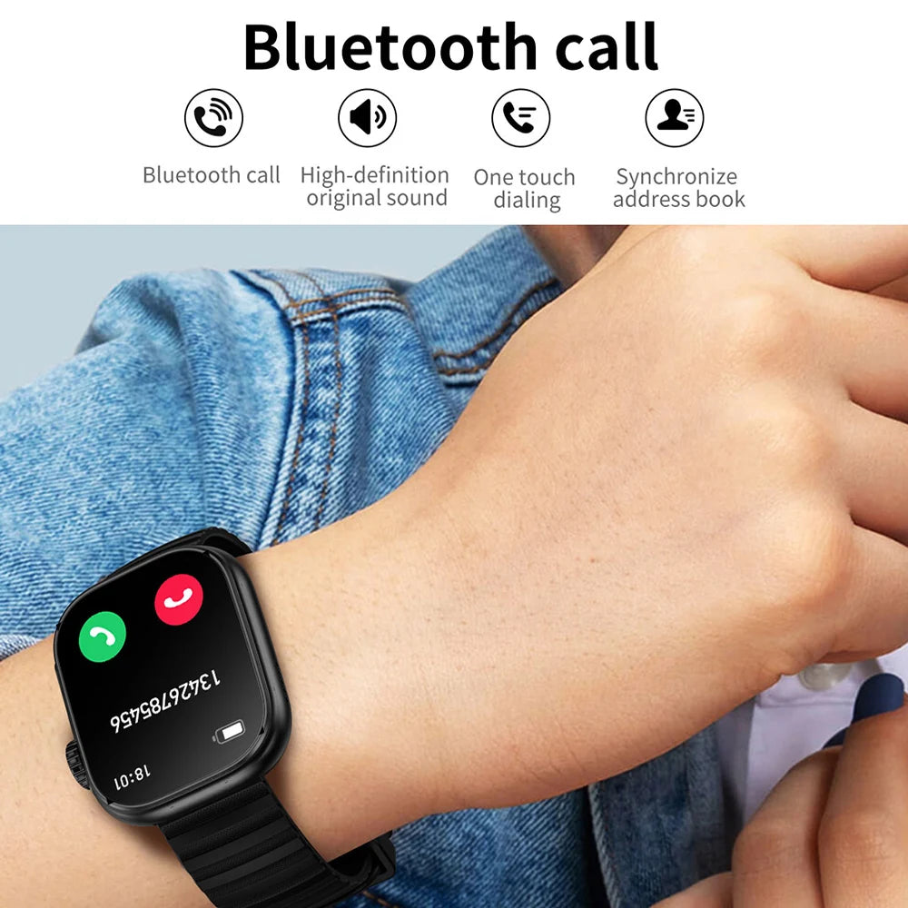 NEW 2.01'' Men Smart Watch Flashlight Temperature Monitor Bluetooth Call Smartwatch Fitness Clock Sports Watches for Women 2024