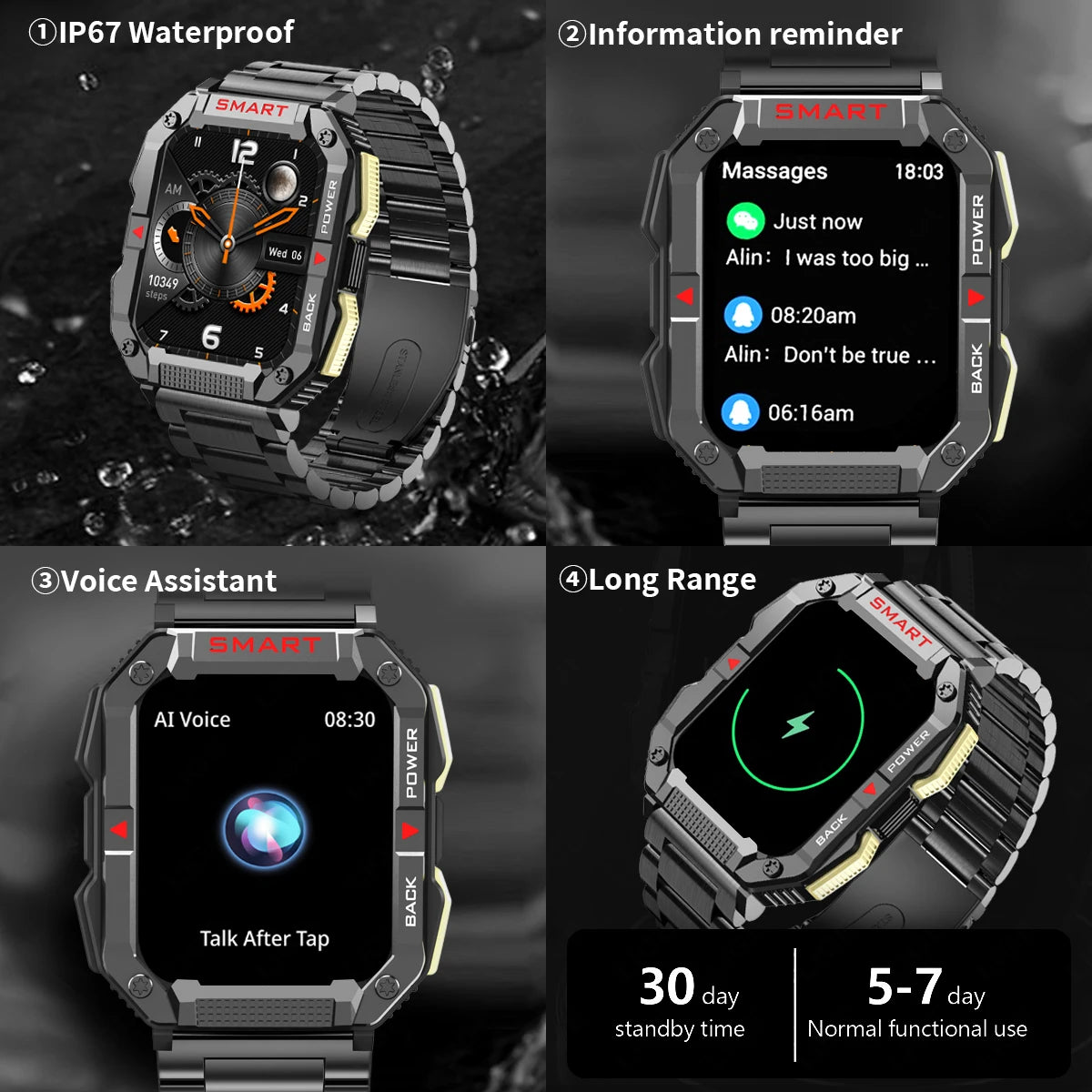 LIGE 2024 Men Smartwatch 1.83'' HD Screen Watches Outdoor Sport Bluetooth Call Fitness Watch for Android,iOS Black Wristwatch