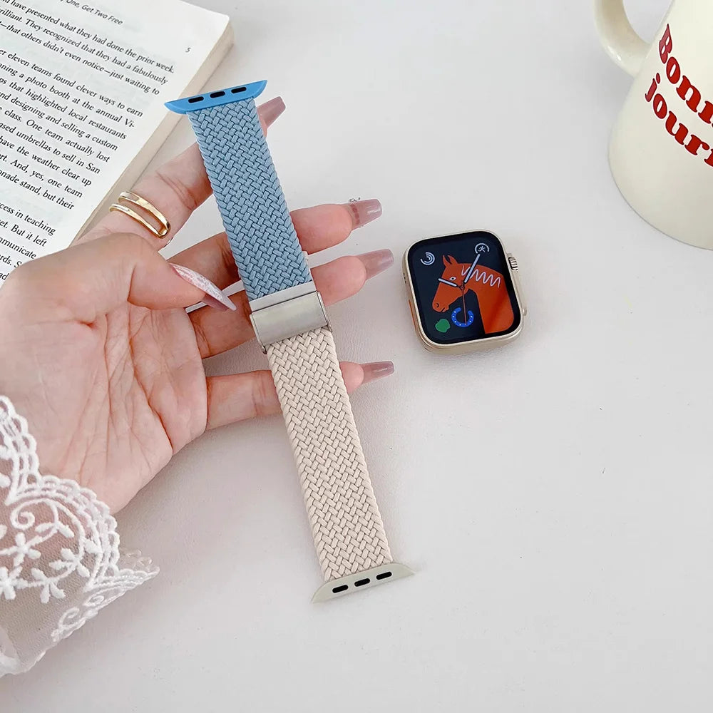 Nylon Stretch Band for Apple Watch Strap 38mm 40mm 41mm 42mm 44mm 45mm 49mm Colorblock Woven bracelet iWatch series 9 8 7 SE 6 5