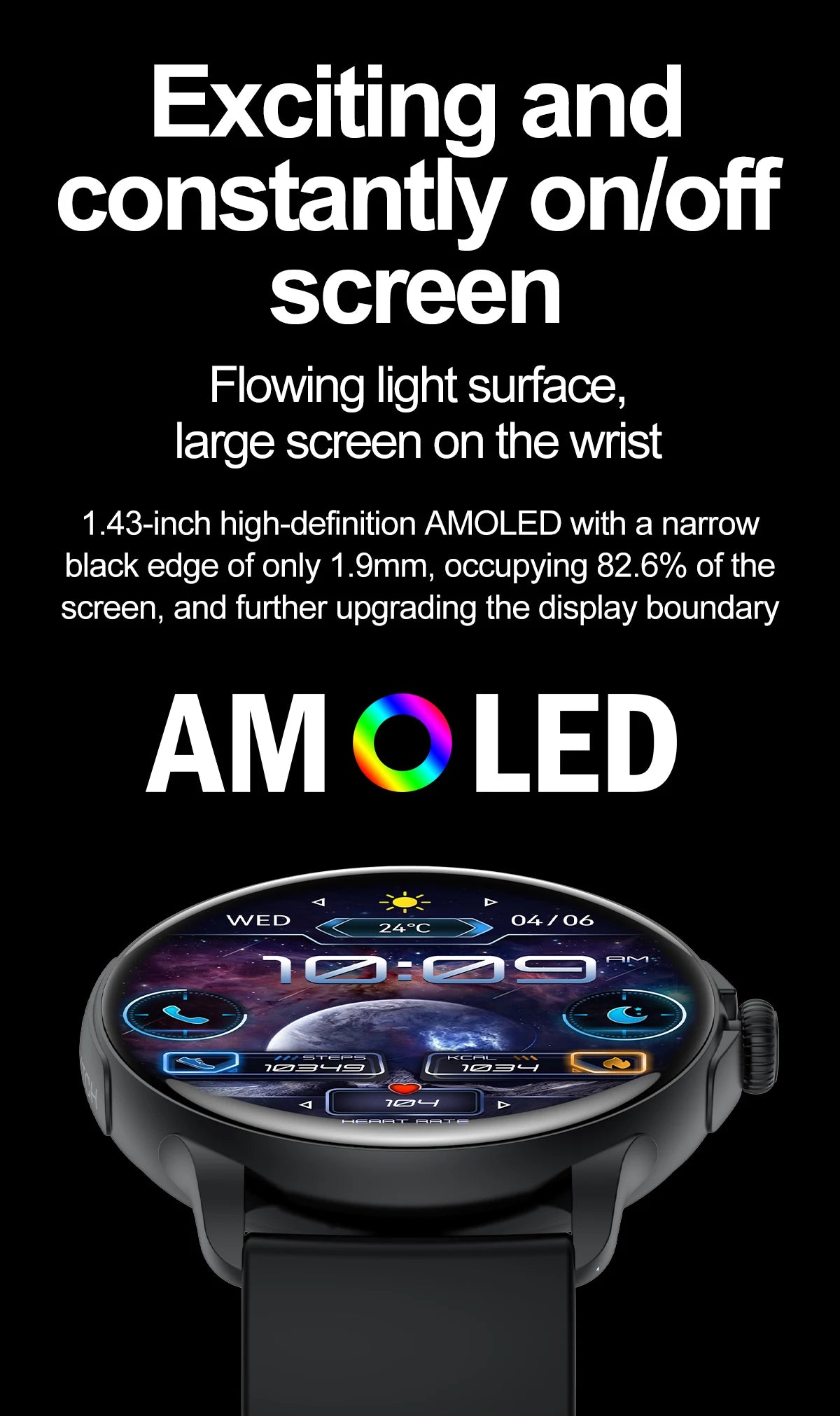 Newest Smart Watch 2024 Round Amloed Smartwatch Men Bluetooth Call Smart Watch Women Fitness NFC Sport Watch for IOS Android