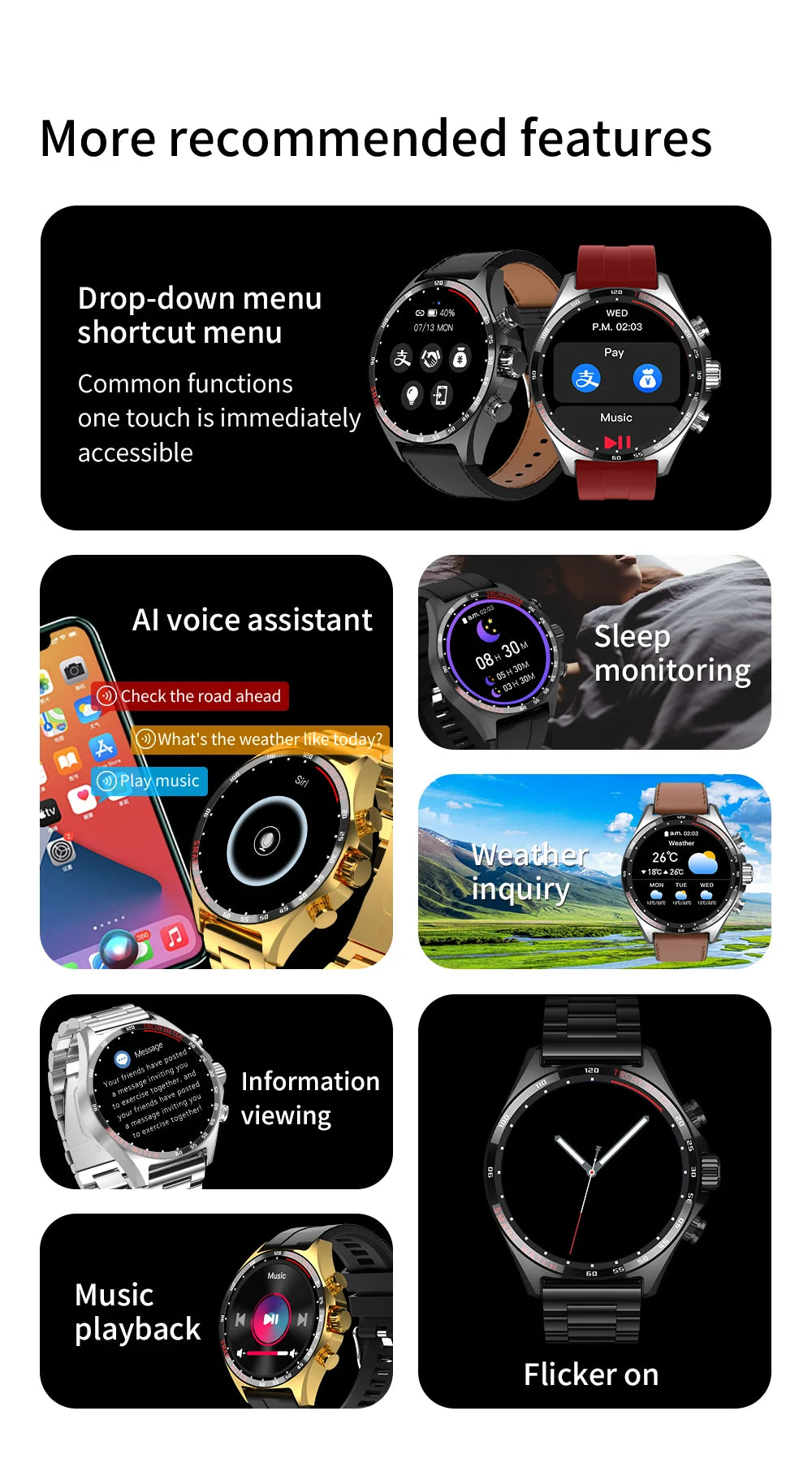 NFC Smart Watch Men AMOLED HD Screen Sport Watches Women Bluetooth Call GPS Tracker Compass IP68 Waterproof Smartwatch 2024 New