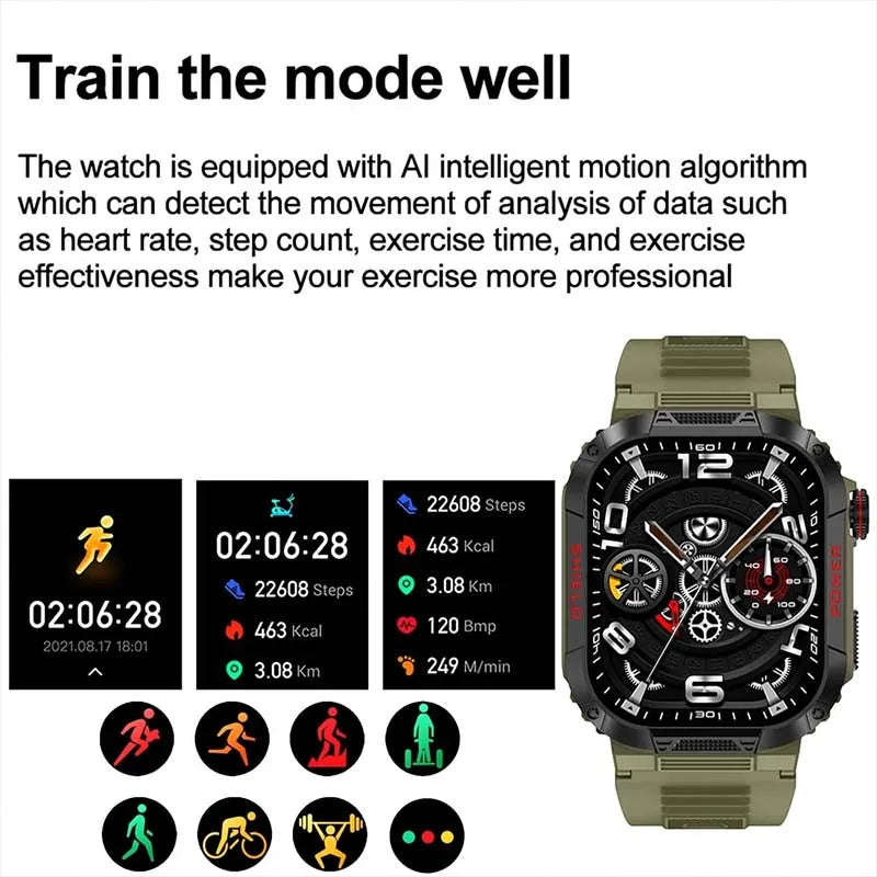 2024 New Outdoor Military Smart Watch Men Bluetooth Call 300 mAh Heart Rate Sport IP68 Waterproof Smartwatch For Huawei Xiaomi