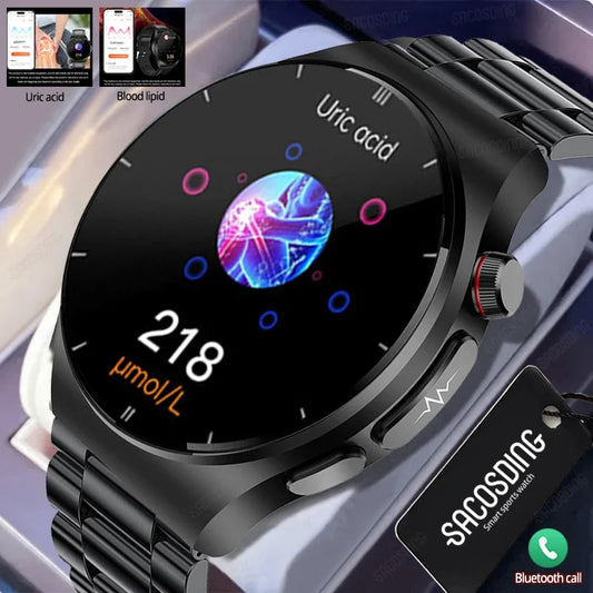 2024 New Medical Grade Bluetooth Call Smart Watch Men Blood Glucose Blood Fat Uric Acid ECG+PPG Monitoring Health Smartwatch Men