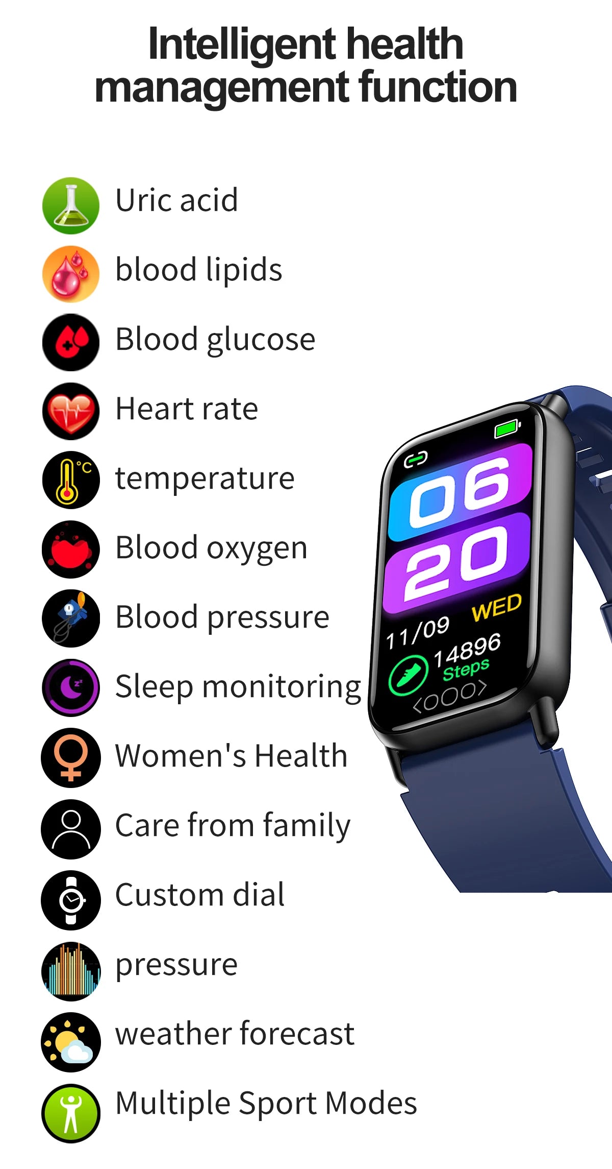 2024 Sports Smartwatch Heart Rate Blood Pressure Monitoring Waterproof Smart Bracelet Men Women Multi-Function Smart Watch