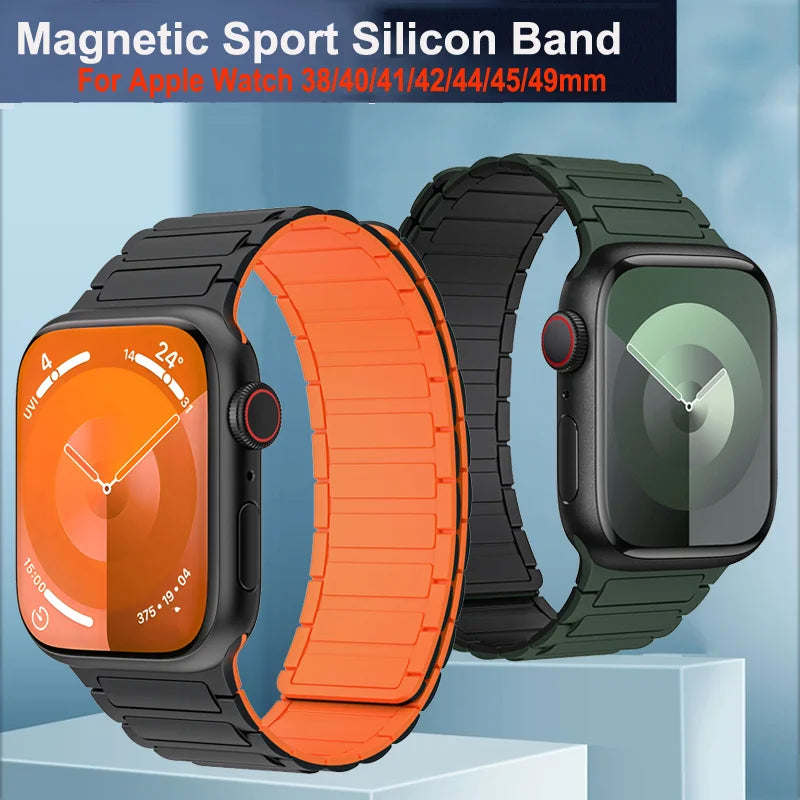 Silicone Magnetic Loop Strap For Apple Watch Band 45mm 44mm 38 40mm Ultra 2 49mm Sport Watchband Bracelet iWatch SE 9 41mm 42mm