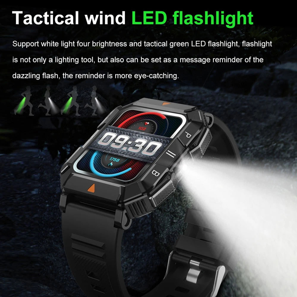 LED Flashlight Smartwatch Men Heart Rate Sleep Monitoring 100+Sport Mode Waterproof Bluetooth Call Military Smart Watch 2024 New