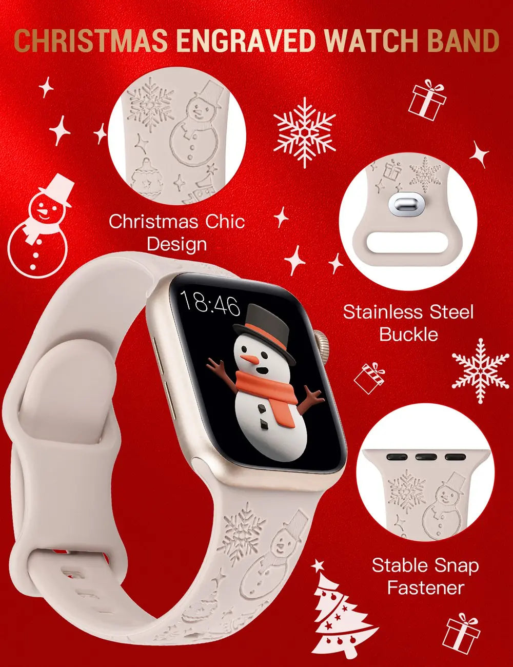 TOYOUTHS Christmas Floral Engraved Band for Apple Watch Band 41mm 40mm 38mm Silicone Strap for iWatch Ultra 9/8/7/SE/6/5/4/3/2/1