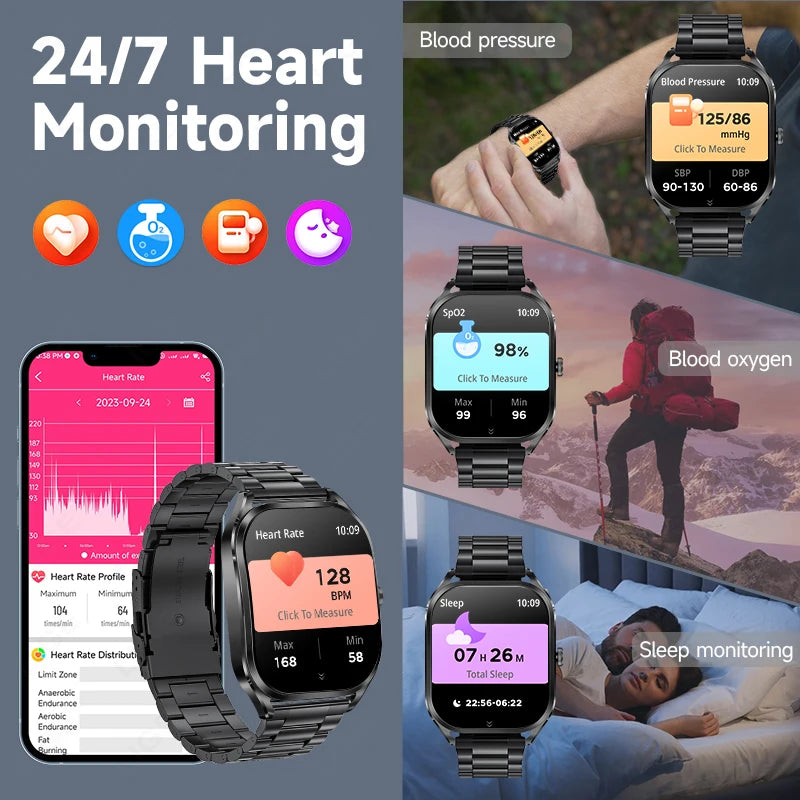 LIGE 2.01" 3D Curved Screen Smart Watch 2024 Smartwatch BT Call Sports Waterproof Bracelet Health Monitor Watches For Men Women