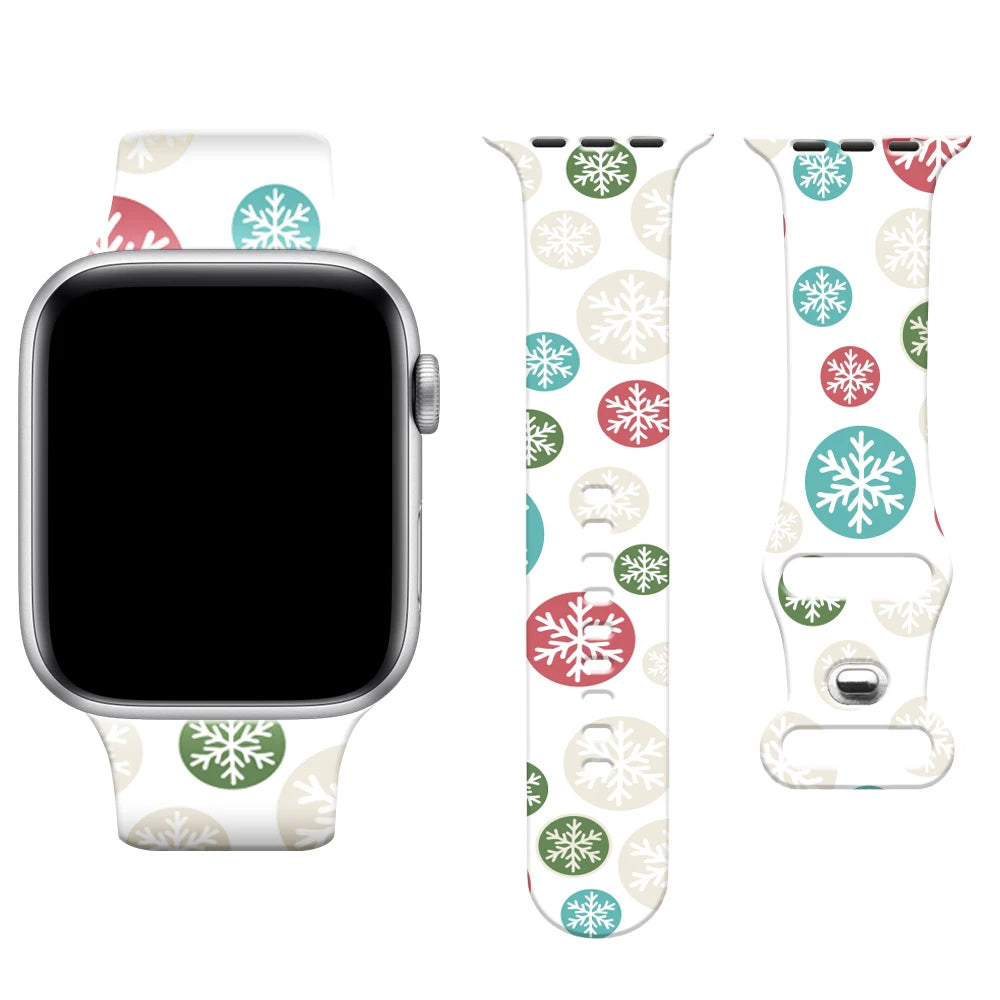 Christmas Print Strap For Apple Watch Band 45mm 44mm 42mm 41mm 40mm 49mm 38/40mm Correa Bracelet iwatch Series ultra 7se 3 6 8 9