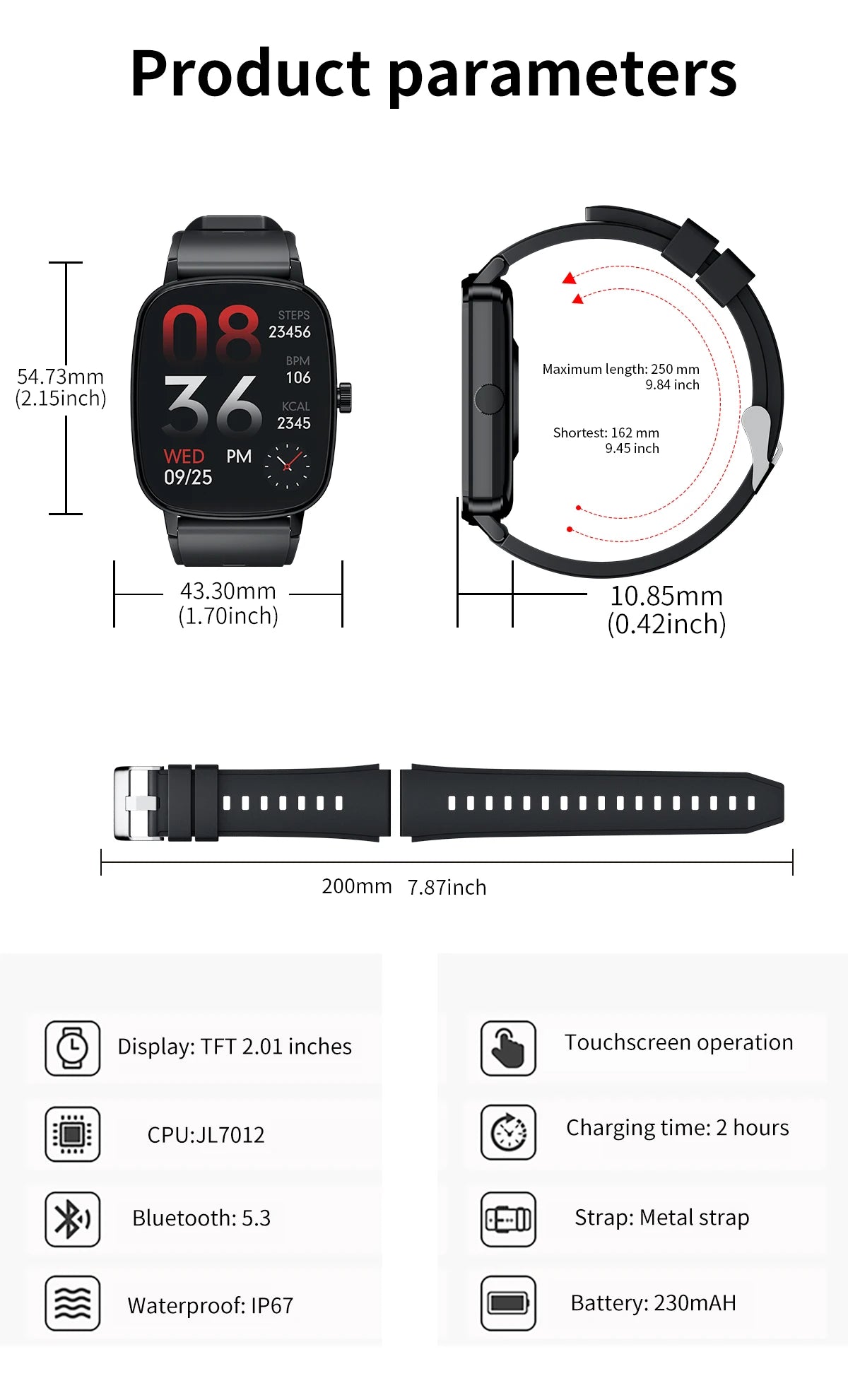 Smarthwhatch 2024 2.01 Inch Screen Aiweile AW63 Smartwatch Men Fitness Bracelet Sports Wireless Bluetooth Call DIY PK LT10 G127