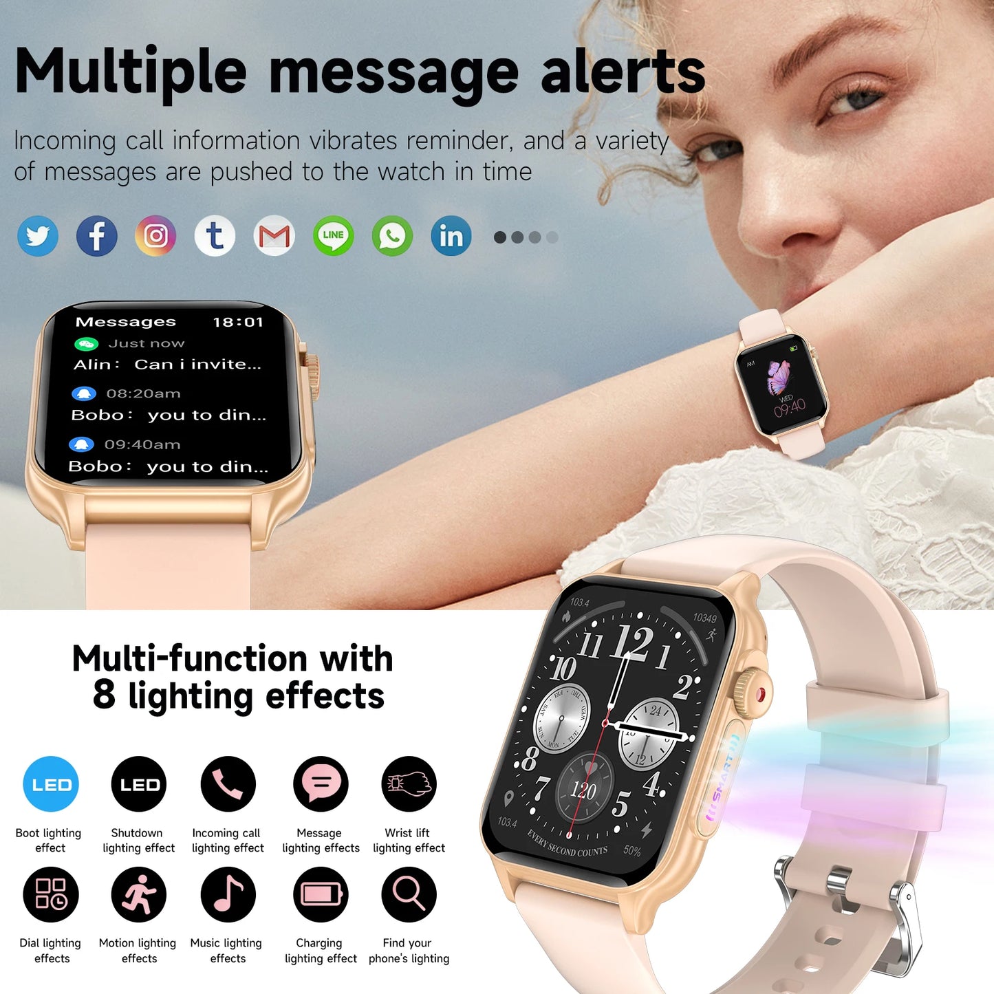 Digital Smart Watch 2024 Male Man Women 8 Colorful Breathing Light Effect Tech Heart Rate Series 9 Smartwatch