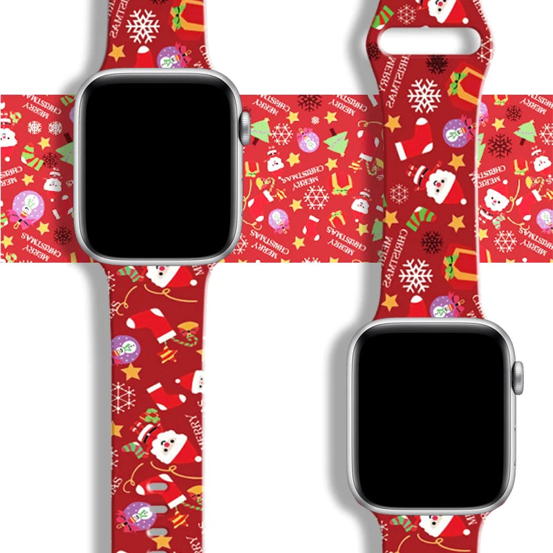 Soft Silicone Strap for Apple Watch band 40mm 41mm 44mm 42 45mm 49mm Christmas bracelet for iWatch Series 9 SE 8 7 6 5 4 Ultra 2