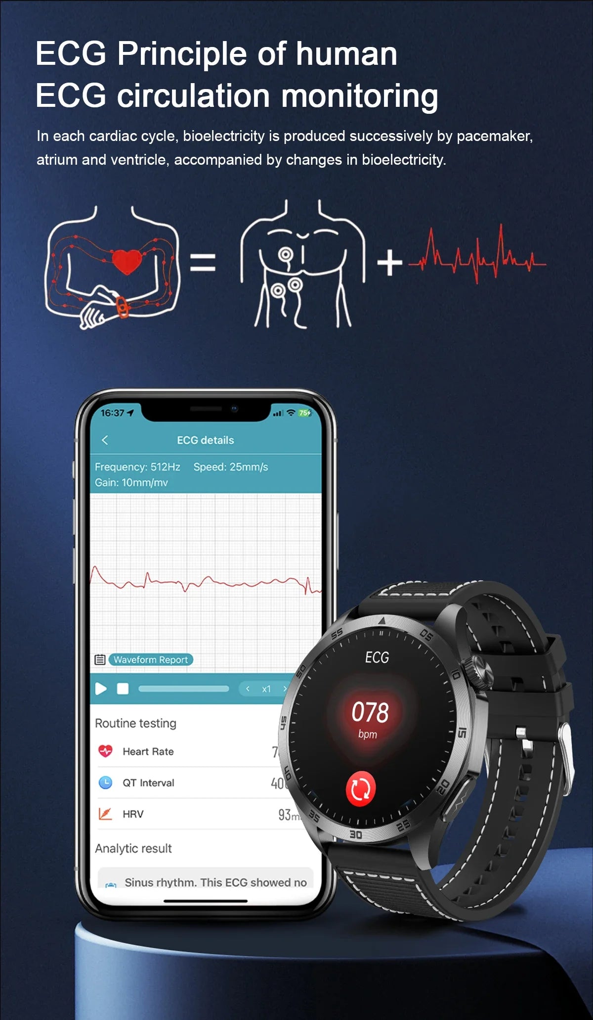 2024 New ECG+HRV Smart Watch 1.43'' AMOLED Blood Pressure Lipid Uric Acid Wristwatch SOS BT Call Temp Clock Men Sport smartwatch