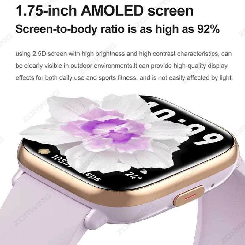 HD12 AMOLED Screen Smart Watch Men Women Bluetooth Call NFC Calendar Smartwatch Heart Rate Blood Pressure Sport Watch 40mm 2024