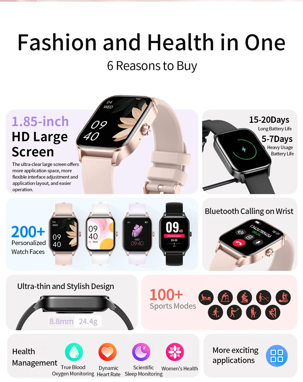 Smart Watches Women Smart Watches Smartwatch Man 2024 1.85" Large Display Heart Rate 100+ Sport Mode Bt Calls For Apple Iphone