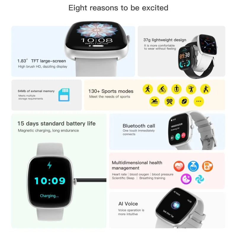 2024 New 1.83" Women Smartwatch Men Bluetooth Call Heart Rate Blood Oxygen Tracker Sport Smart Watch Women Men for IOS Androird