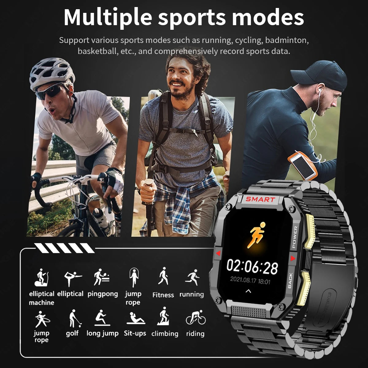 LIGE 2024 Men Smartwatch 1.83'' HD Screen Watches Outdoor Sport Bluetooth Call Fitness Watch for Android,iOS Black Wristwatch