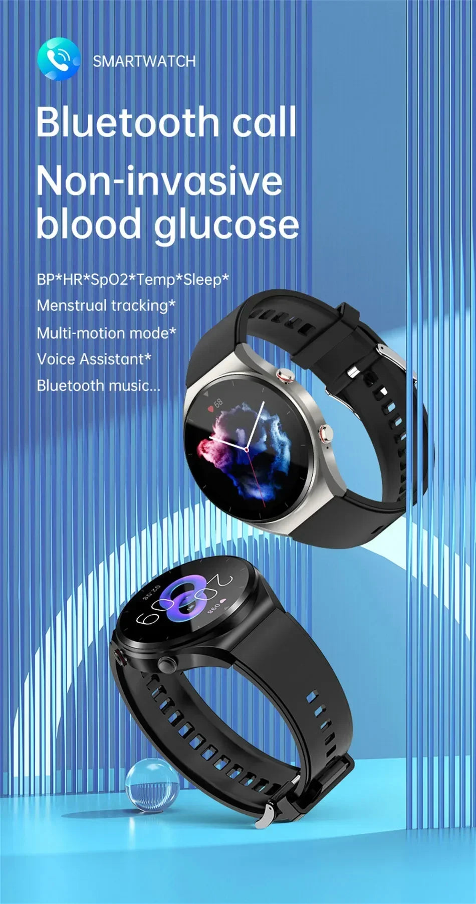 2024 Blood glucose Bluetooth Call Smart Watch Men Heart Rate Blood Oxygen Health Smartwatch Waterproof Sport Watch for Xiaomi