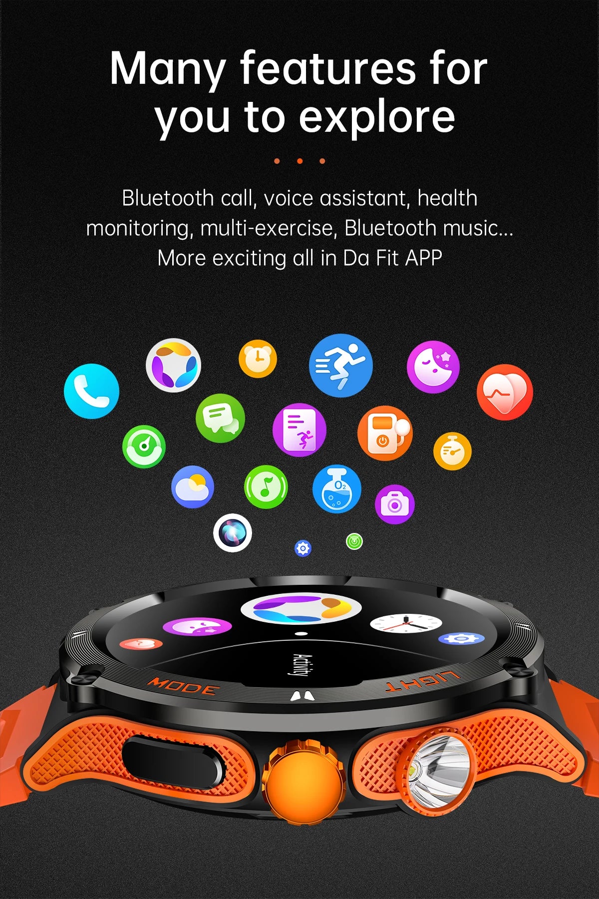 For Huawei Xiaomi 2024 New AMOLED Outdoor Men Smartwatch Bluetooth Call GPS Track 500Mah 3ATM Waterproof LED Lighting Smartwatch