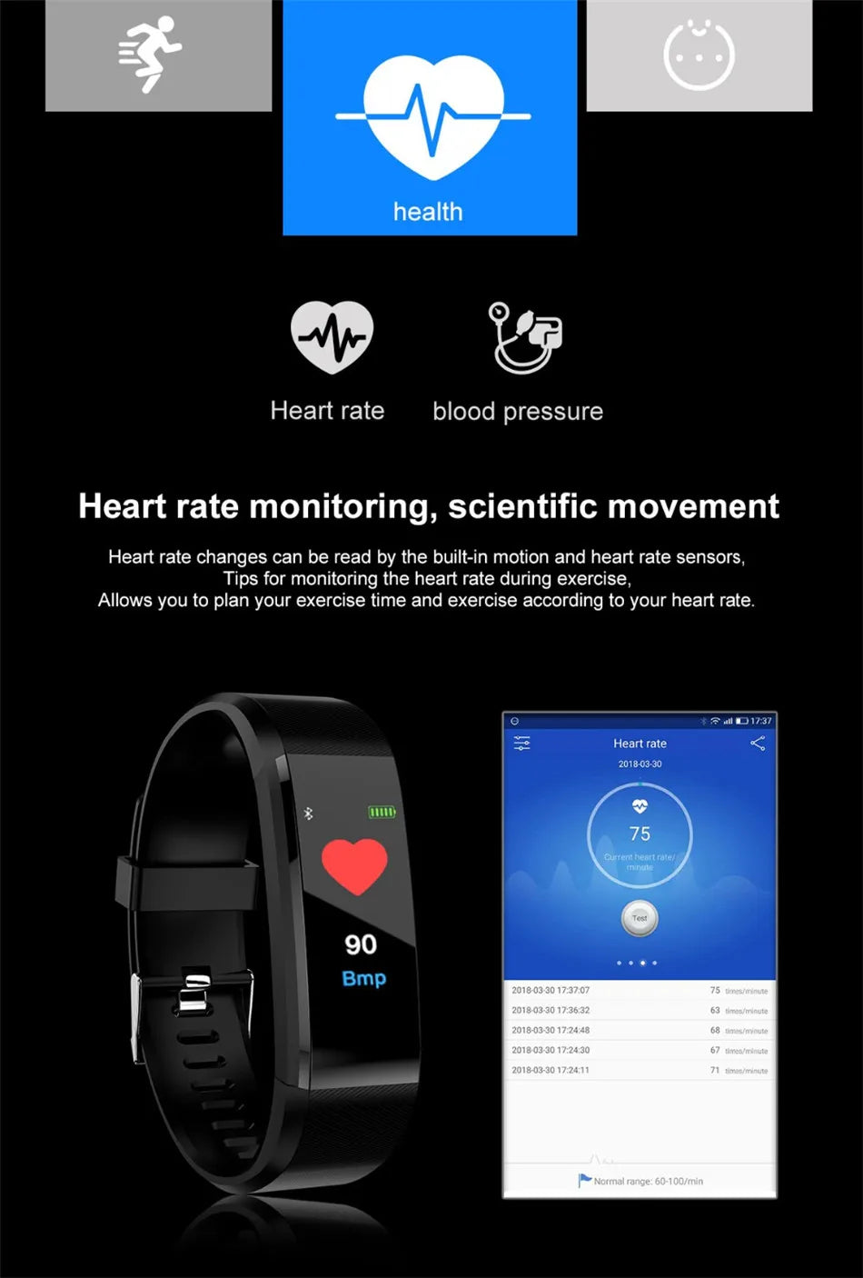 Men's Sports Wristbands Women Bracelet Smart Watch Fitness Heart Rate Pedometer Waterproof Smart Bracelet Smartwatch